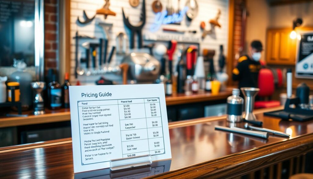 A well-organized handyman's bar setup pricing guide, featuring a wooden bar counter with various tools and equipment neatly arranged on the surface. The background shows a warm, cozy atmosphere with soft lighting, perhaps a brick wall or rustic paneling. The focus is on the pricing guide, which is displayed prominently on the bar, showcasing the different service options and associated costs in a clear, easy-to-understand format. The image conveys a sense of professionalism, attention to detail, and the handyman's expertise in providing high-quality bar assembly services. A well-organized handyman's bar setup pricing guide, featuring a wooden bar counter with various tools and equipment neatly arranged on the surface. The background shows a warm, cozy atmosphere with soft lighting, perhaps a brick wall or rustic paneling. The focus is on the pricing guide, which is displayed prominently on the bar, showcasing the different service options and associated costs in a clear, easy-to-understand format. The image conveys a sense of professionalism, attention to detail, and the handyman's expertise in providing high-quality bar assembly services.