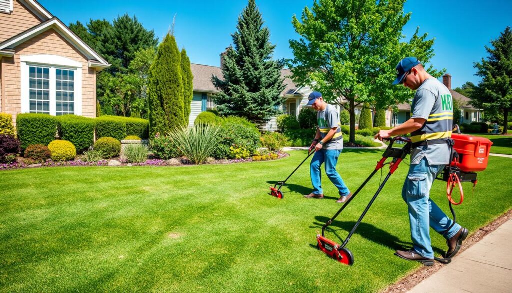 A well-manicured lawn area showcasing varying shades of green grass, set against the backdrop of a suburban Johannesburg neighborhood. In the foreground, a neatly organized display of lawn mowing service pricing charts, featuring vivid icons depicting different service levels (basic, premium, and package deals) illustrated with colorful symbols. The middle ground captures a well-groomed professional lawn expert in modest casual attire, observing the area while holding a clipboard with pricing details. In the background, rows of homes typical of Johannesburg suburbs, with blooming flowers and trees under bright sunlight create a vibrant atmosphere. The scene is illuminated with soft, warm daylight, conveying a sense of professionalism and trust. The image is composed with a slight angle, drawing the viewer’s eye towards the pricing details, creating an informative yet welcoming feel. A well-manicured lawn area showcasing varying shades of green grass, set against the backdrop of a suburban Johannesburg neighborhood. In the foreground, a neatly organized display of lawn mowing service pricing charts, featuring vivid icons depicting different service levels (basic, premium, and package deals) illustrated with colorful symbols. The middle ground captures a well-groomed professional lawn expert in modest casual attire, observing the area while holding a clipboard with pricing details. In the background, rows of homes typical of Johannesburg suburbs, with blooming flowers and trees under bright sunlight create a vibrant atmosphere. The scene is illuminated with soft, warm daylight, conveying a sense of professionalism and trust. The image is composed with a slight angle, drawing the viewer’s eye towards the pricing details, creating an informative yet welcoming feel.